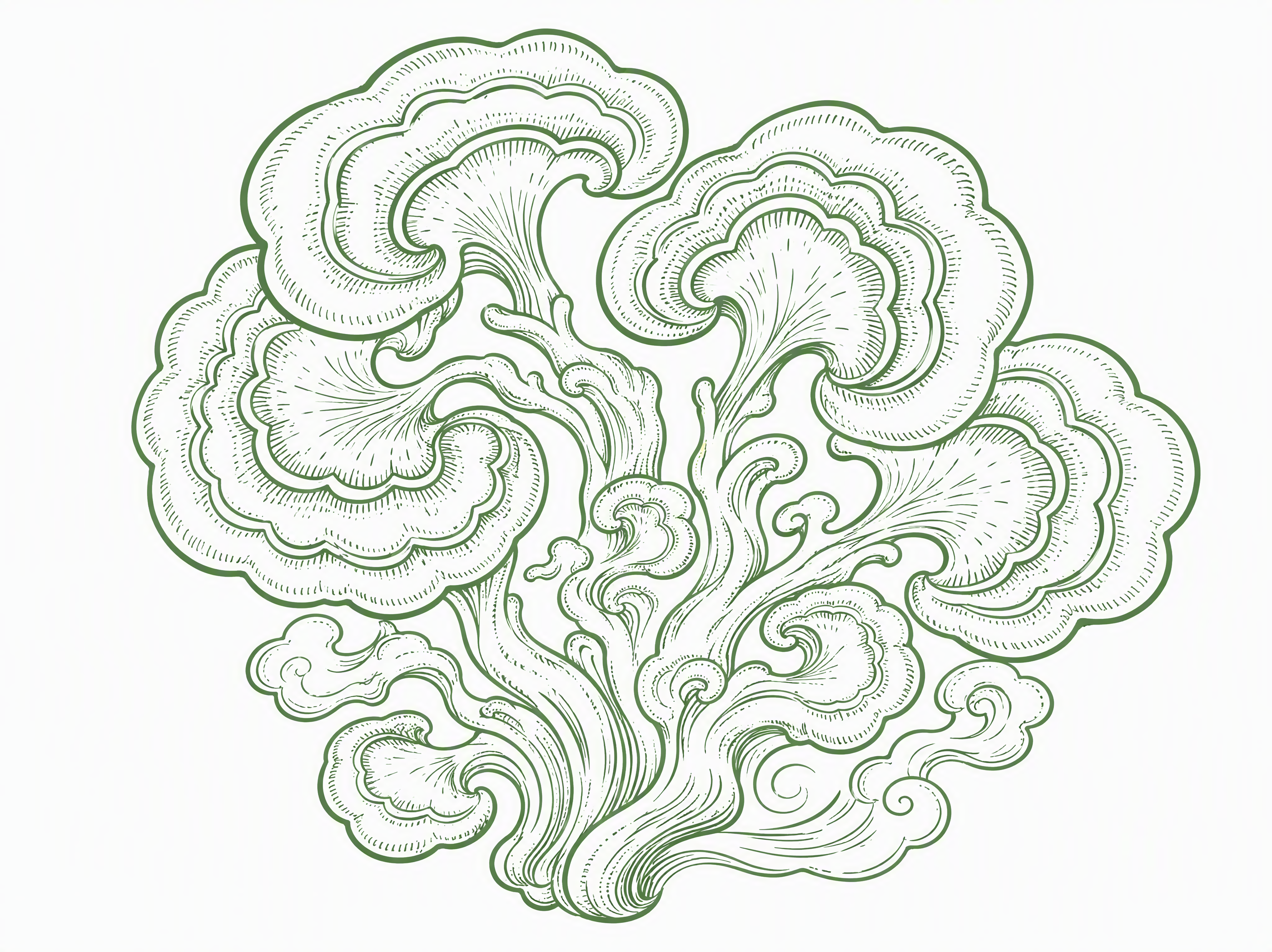参考图中灵芝的线描版画风格，重新设计一丛更加抽象优美的灵芝，不… - 图片创意预览