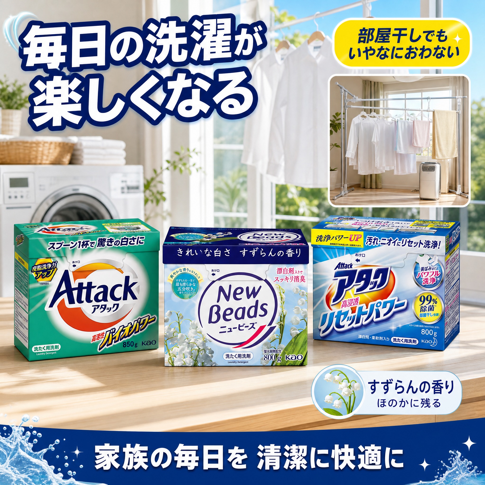 [主图4 1:1] 日本花王酵素洗衣粉 家庭使用场景页 阳台洗… - 图片创意预览