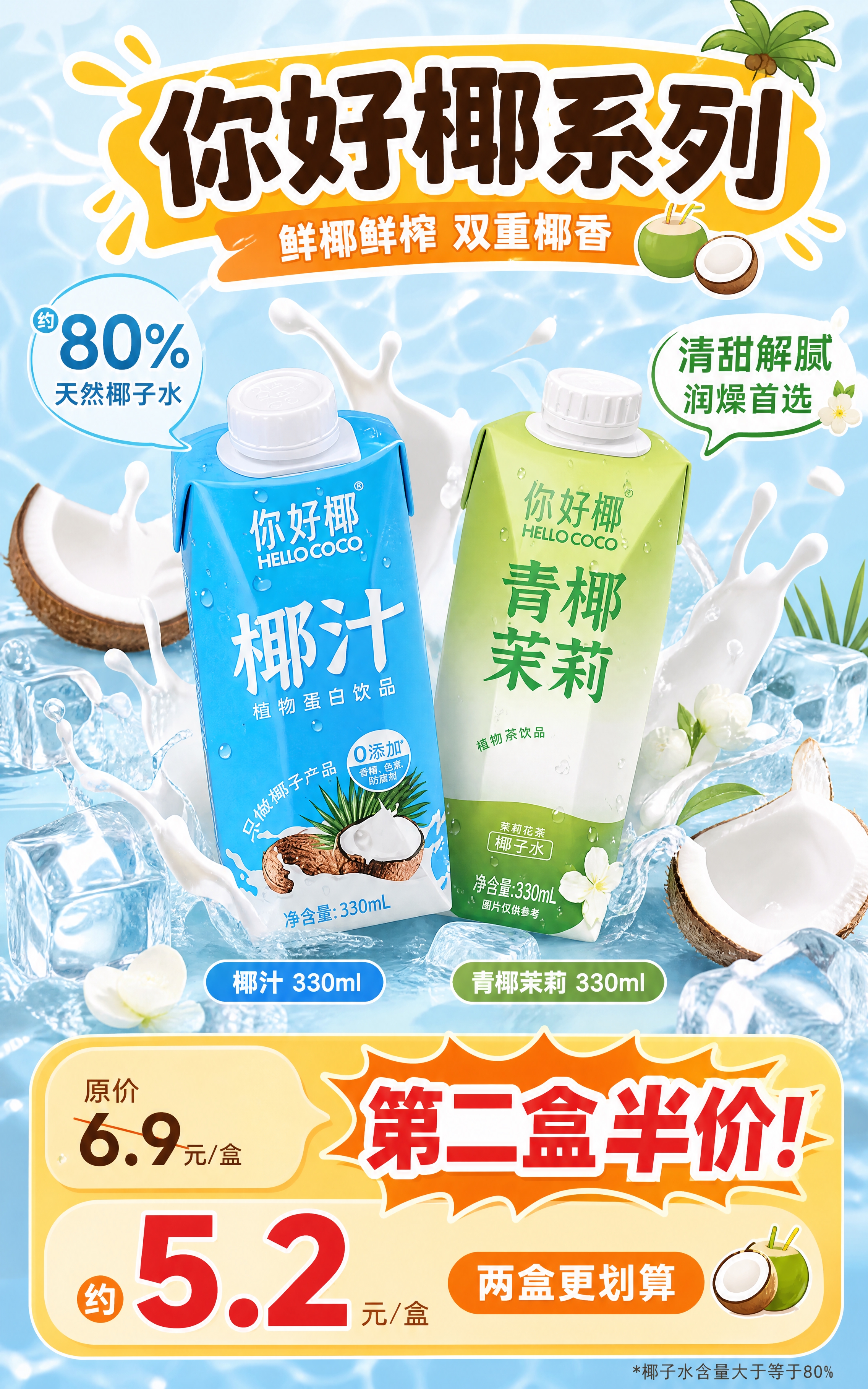 [商品] 使用【图2】你好椰椰汁（蓝色包装，保留蓝色瓶身、白色… - 图片创意预览