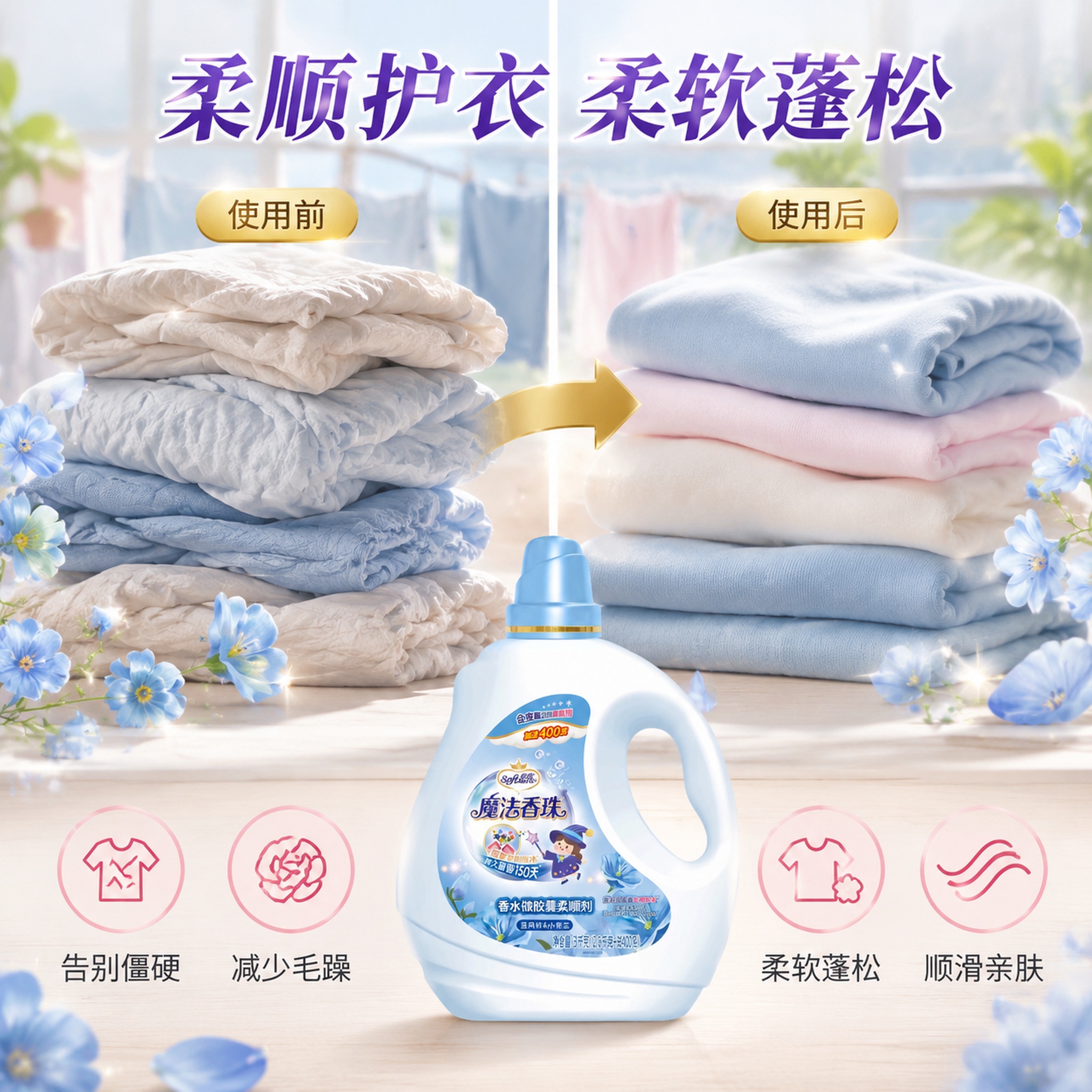 [主图-3] 柔顺效果前后对比图 衣物柔顺蓬松质感展示 [氛围… - 图片创意预览