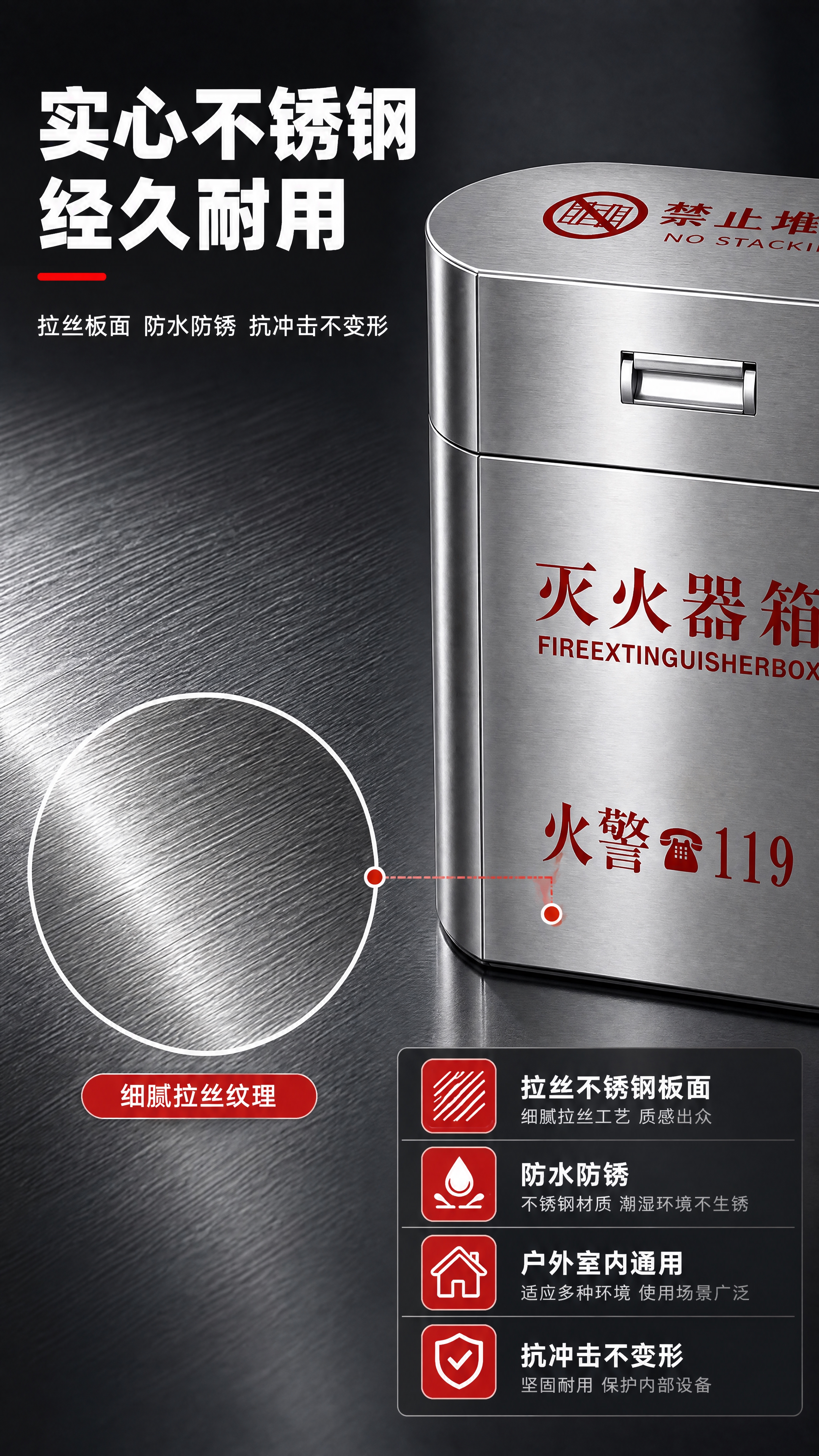 [商品] 使用【图1】【图9】不锈钢灭火器箱局部特写；保留不锈… - 图片创意预览
