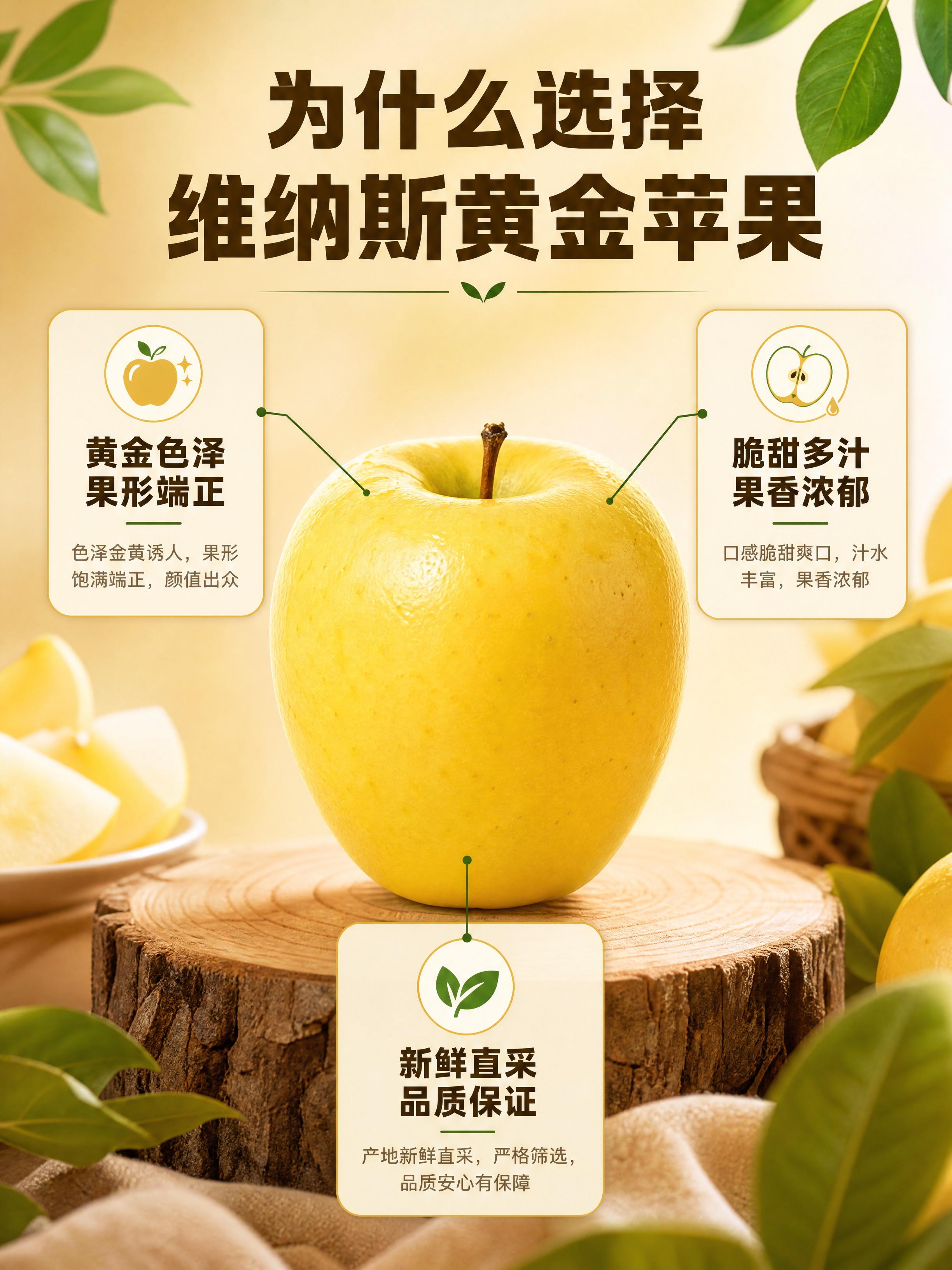 [商品] 维纳斯黄金苹果，金黄色果皮，果形端正饱满；本页中心展… - 图片创意预览