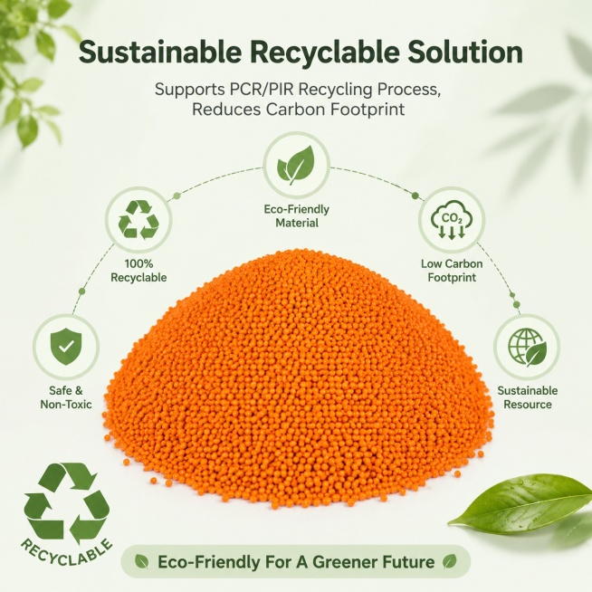 [第6屏] 可持续环保认证 - Recyclable & Eco-Friendly Material. 本屏使用【图1】产品展示，搭配环保标识。
[氛围/风格] 简约环保风，绿色低饱和基调，专业干净，预览效果