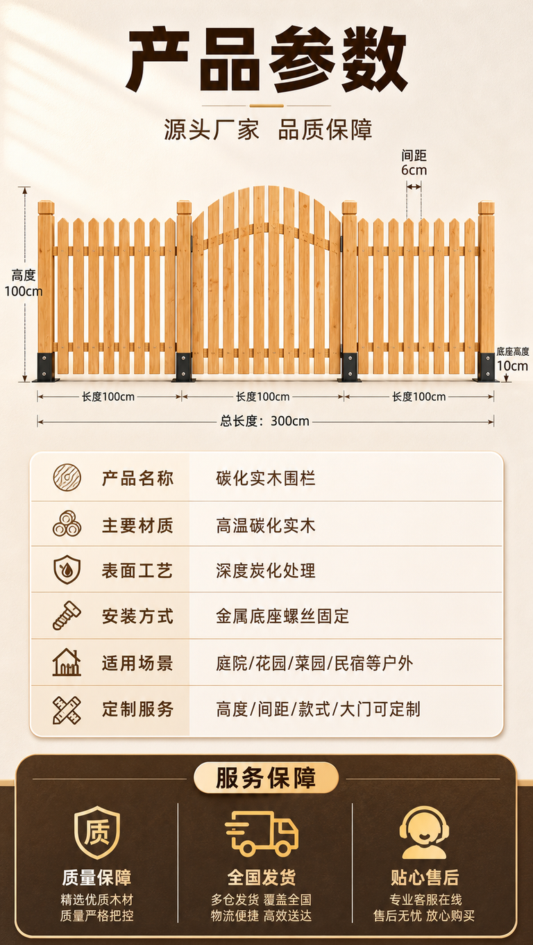 [商品] 使用【图1】碳化实木围栏正视图；保留产品结构、材质、… - 图片创意预览