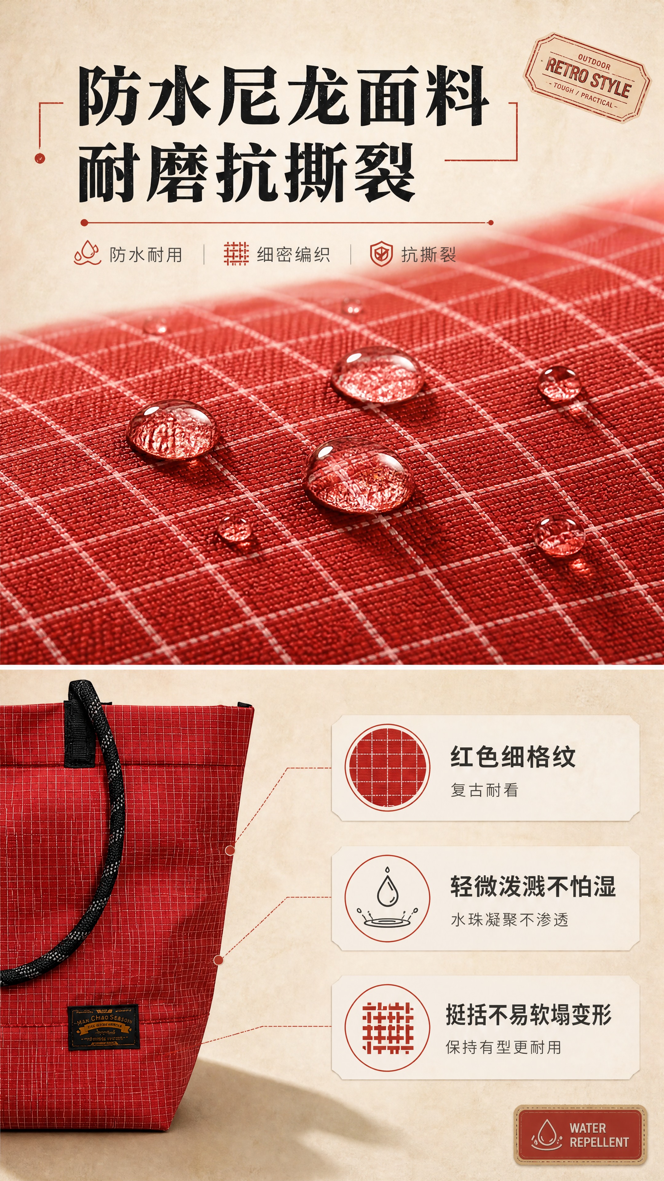 [商品] 使用【图1】红色细格纹防水尼龙托特包；商品处理：保留… - 图片创意预览