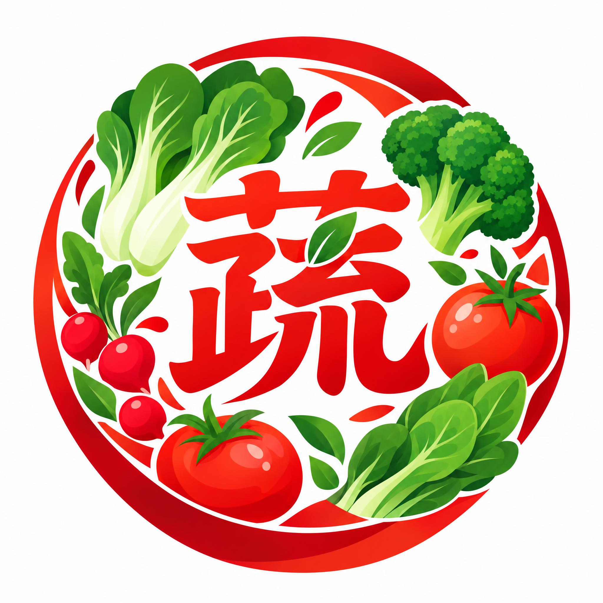 电商商城小图标，中心是一个大大的红色'蔬'字，字体清新有设计感… - 图片创意预览