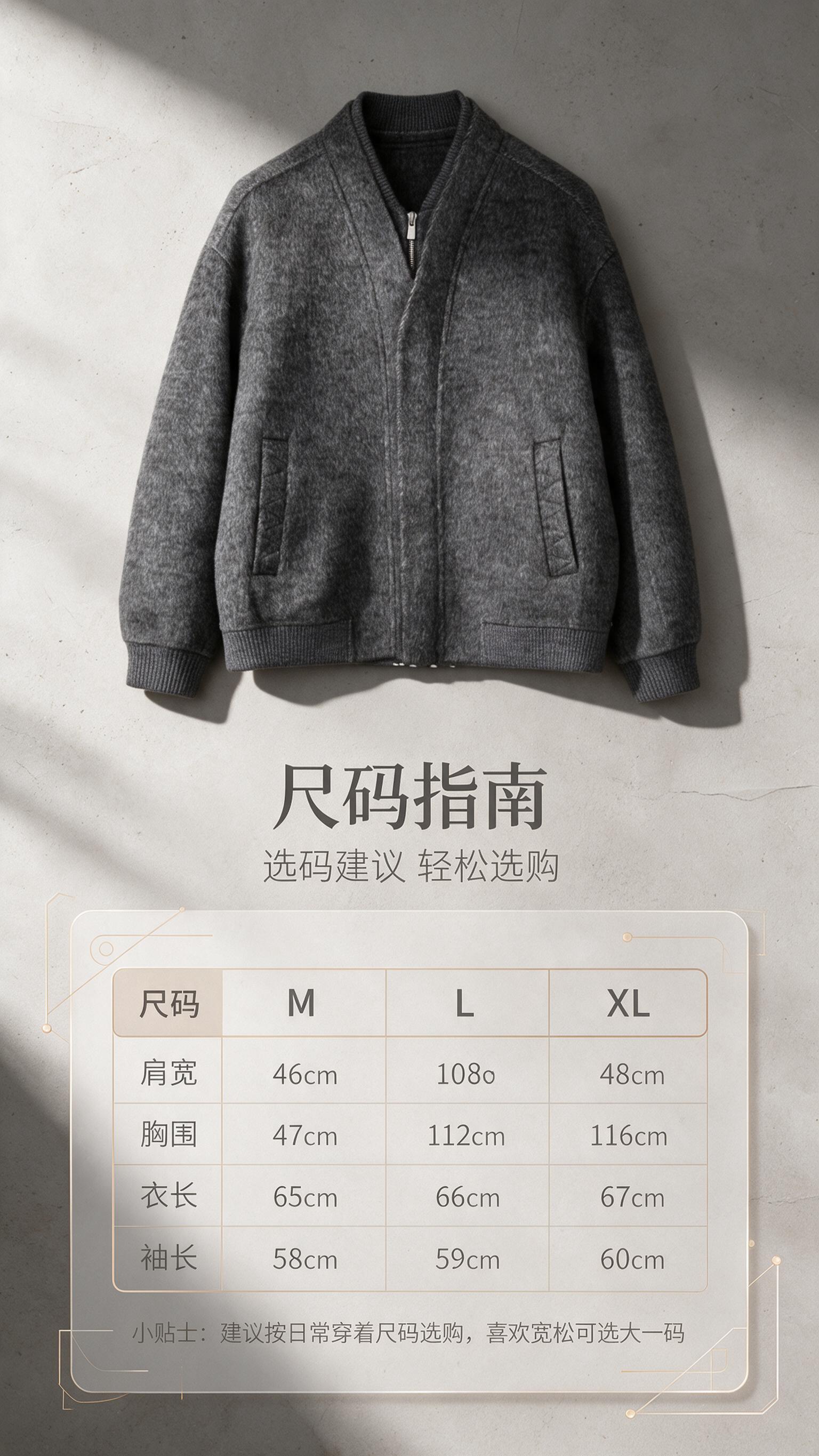 [商品] 使用【图1】深灰色羊毛混纺V领拉链夹克；商品处理：保… - 图片创意预览