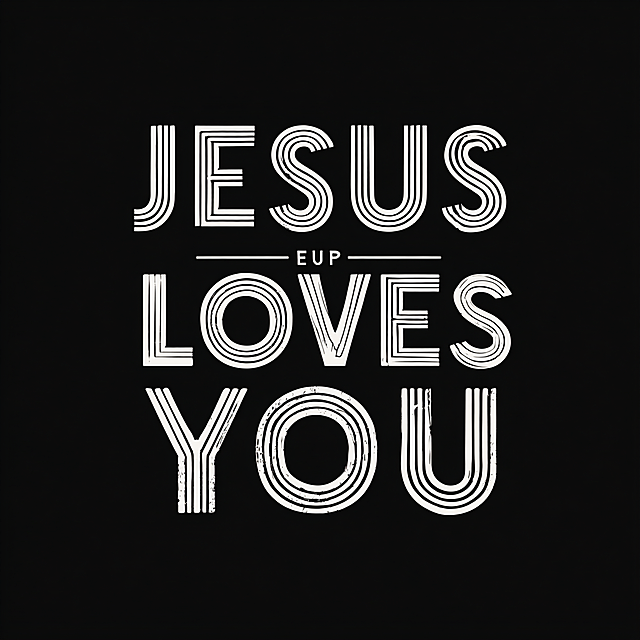 纯黑色背景（#000000），
居中排版的大号英文字体设计，
文字内容必须为：JESUS LOVES YOU（100% 拼写正确），

三行结构排版：
第一行：JESUS（最大、最厚）
第二行：LOVES（略窄、字距紧）
第三行：YOU（宽度与第一行一致）

字体要求：
粗壮、几何感强、无衬线字体，
字形方正、有力量感，不圆润、不手写、不复古，

颜色：
文字为偏暖米白色 / 骨白色（非纯白），
无渐变、无金属感、无发光，

设计要求：
整体像一个“稳定的块体结构”，
干净、克制、男性化、现代感强，

严格禁止：
爱心、十字架、插画、纹理、颗粒、脏感、阴影光效、渐变、照片