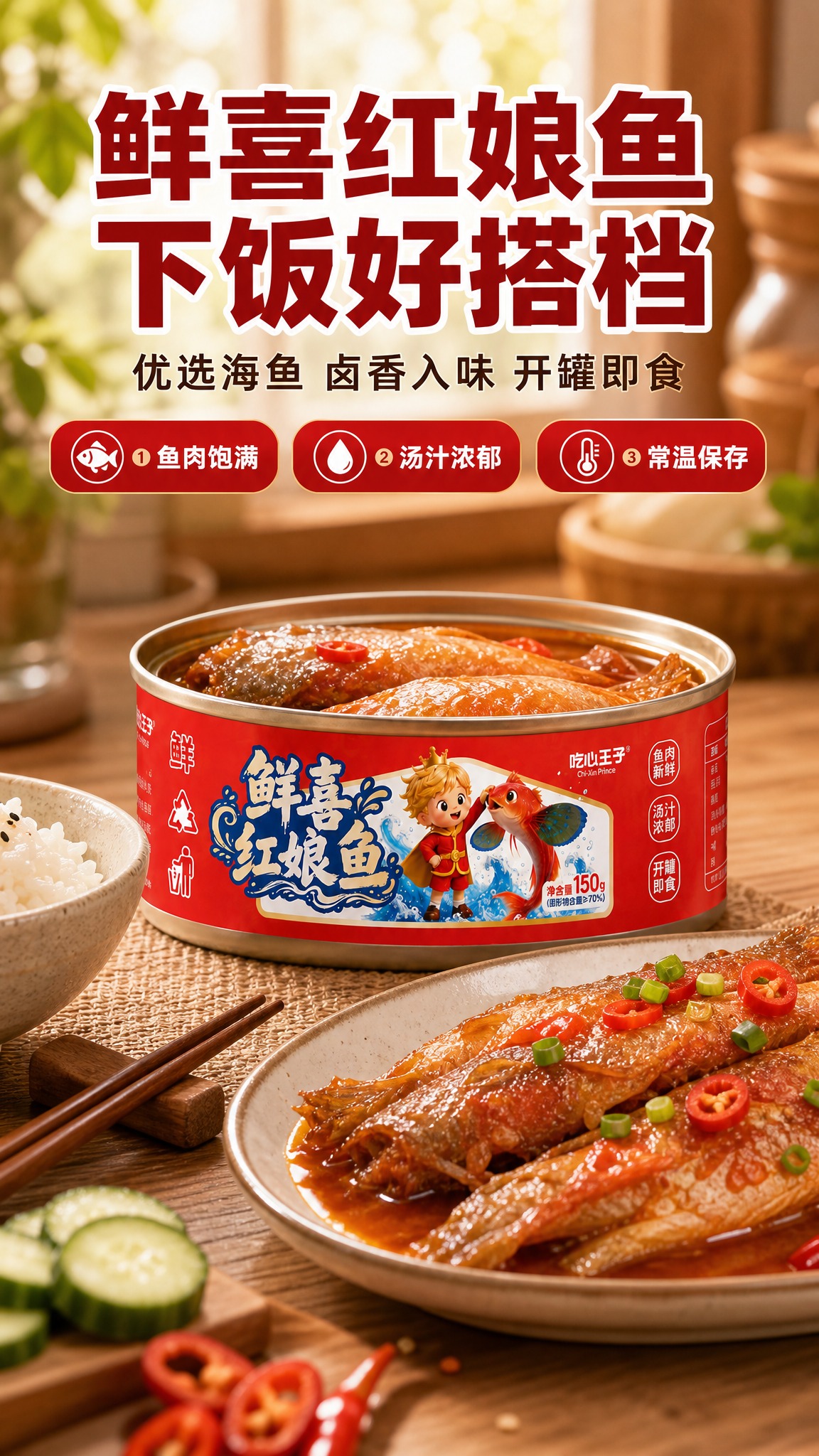 [商品] 使用【图3】鲜喜红娘鱼红色罐头（吃心王子品牌）；保留… - 图片创意预览