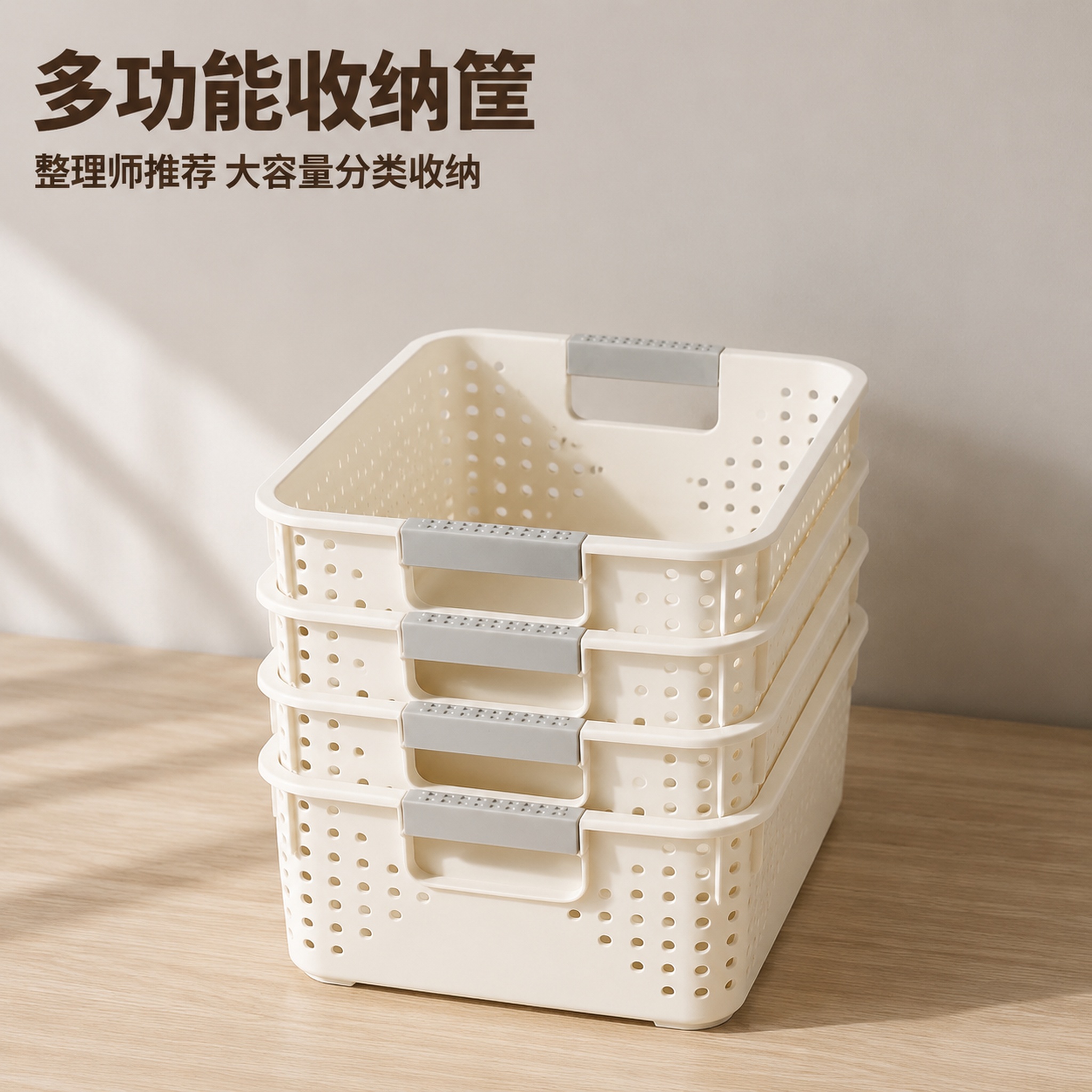 [主图-1] 奶白色多功能收纳筐首图场景展示。 [氛围风格]… - 图片创意预览