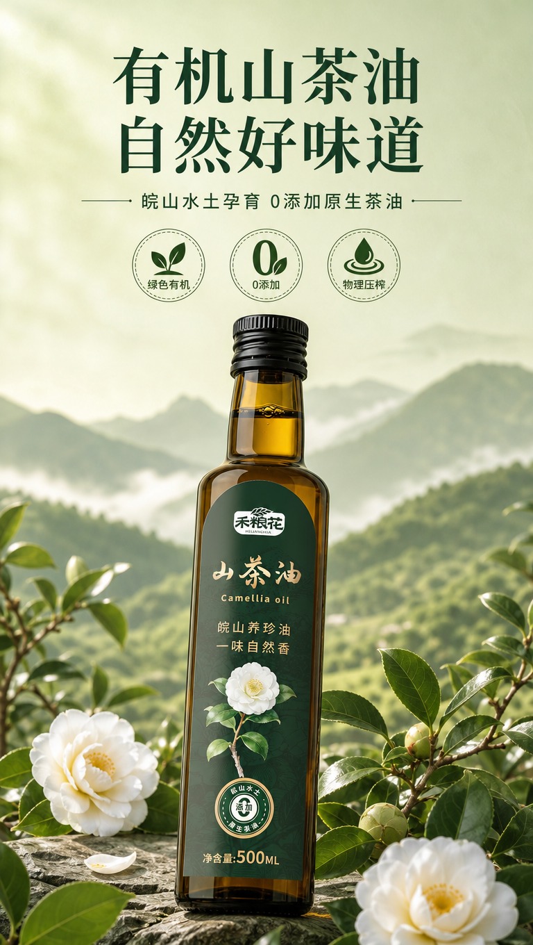 [商品] 使用【图1】禾粮花500ml有机山茶油玻璃瓶（正面朝… - 图片创意预览