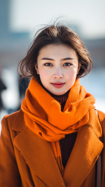 将参考图中的年轻女性面部轮廓、眼、鼻、唇形严格复制，完美身材，不用围巾，生成8张人物冬装图片，漂亮大方得体的户外冬装，不要羽绒服，不要带帽子的衣服，衣服不要太臃肿，不要雪景，写实，真实摄像，8K高清画预览效果