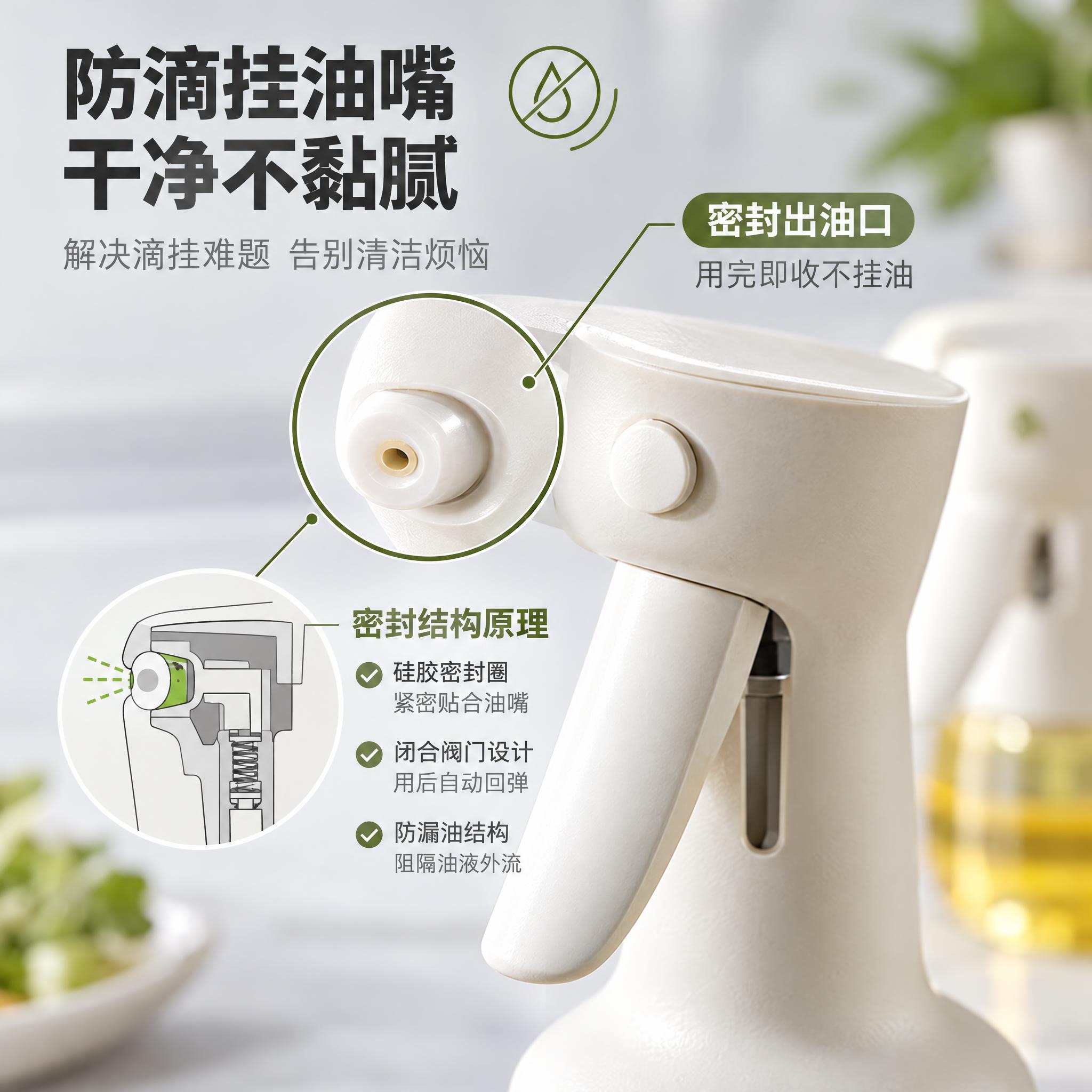 [主图-4] 家用防滴挂玻璃喷油壶 产品细节卖点图1 防滴挂油… - 图片创意预览