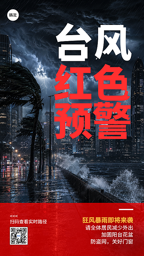 台风通知防范暴雨恶劣天气宣传竖版海报