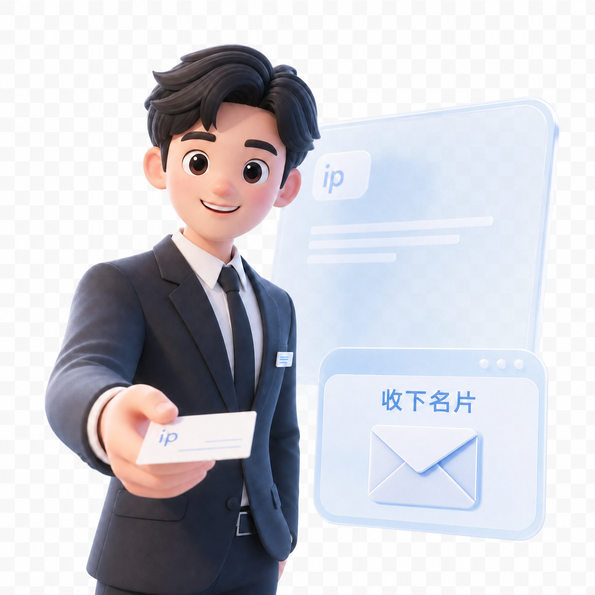 保留画面中所有元素完全不变：3D卡通商务男性人物、手中的名片、… - 图片创意预览