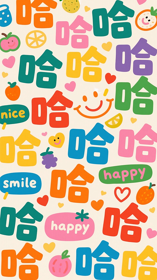 扁平风设计，可爱卡通表情与“哈哈”字样结合，营造欢乐氛围，emoji元素增添趣味。
