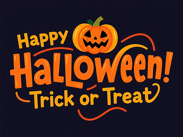 扁平风插画设计，卡通南瓜拟人化，大字风文字搭配橙色渐变，喜庆感十足，节日氛围浓厚。