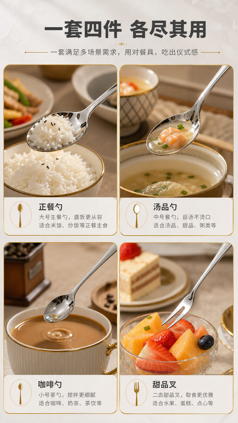 [商品] 使用【图1】4件餐具套装（大号主餐勺、中号餐勺、小号… - 图片创意预览