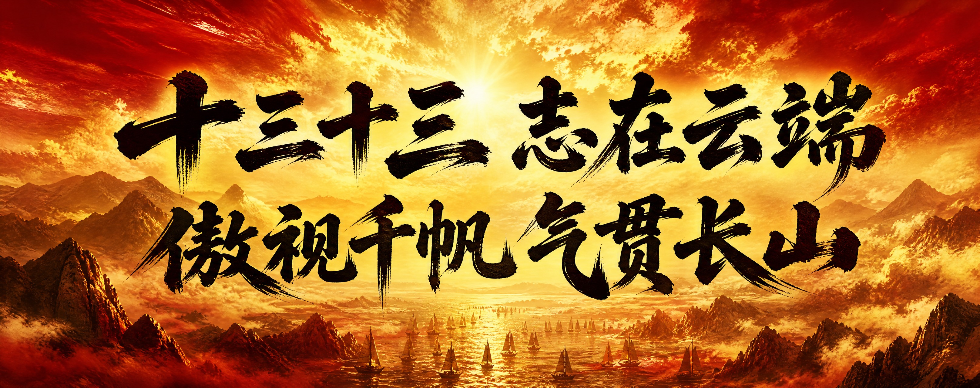 霸气励志横幅海报，超宽横版。画面中央是超大号霸气书法字体主标题… - 图片创意预览