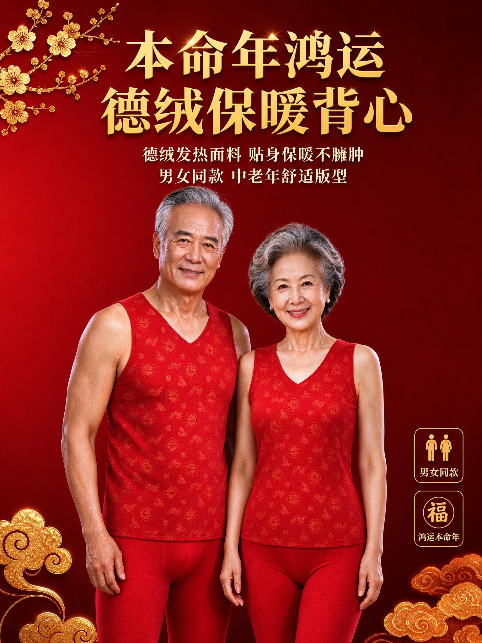 [主图-1] 核心卖点首图，主题为本命年德绒保暖背心男女中老年… - 图片创意预览