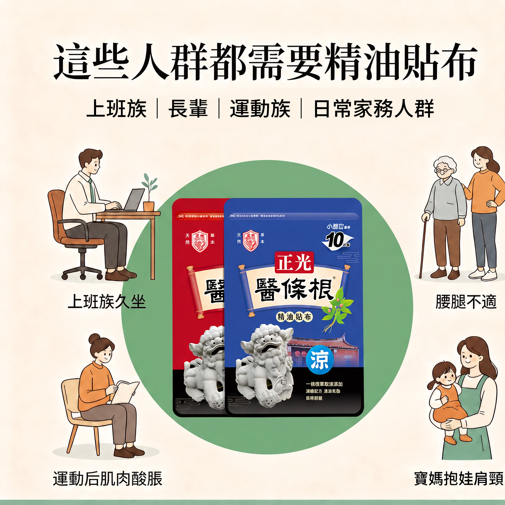 产品居中放置在绿色底色图形中央 - 图片创意预览