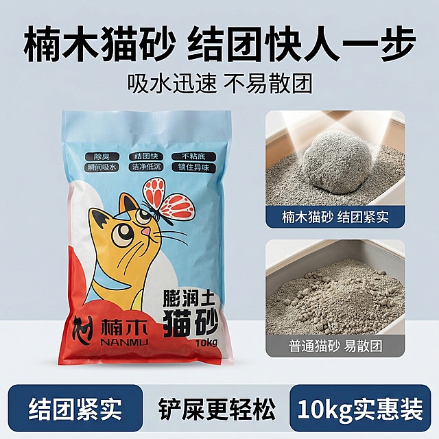 我的产品是猫砂，帮我做10张主图