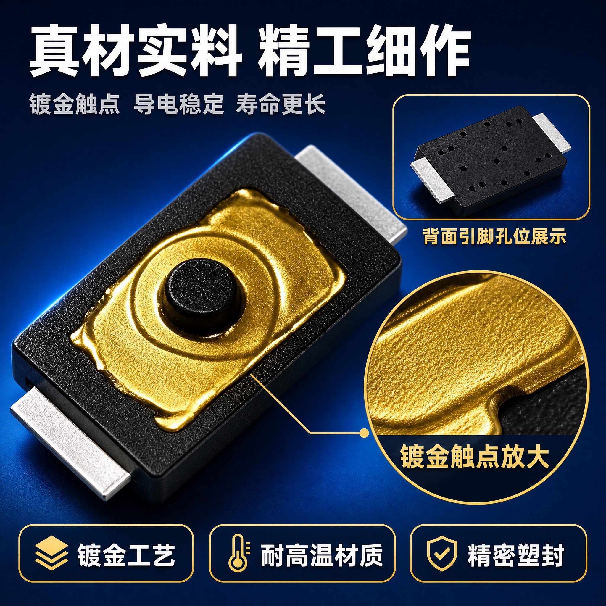 [主图-3] 主题：材质工艺细节图，微距展示镀金触点和产品做工… - 图片创意预览