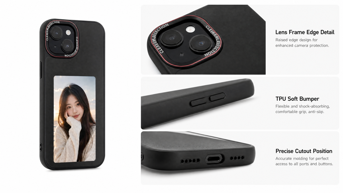 AliExpress detail page material and craft display image, matte black e-ink phone case. Multi-detail预览效果