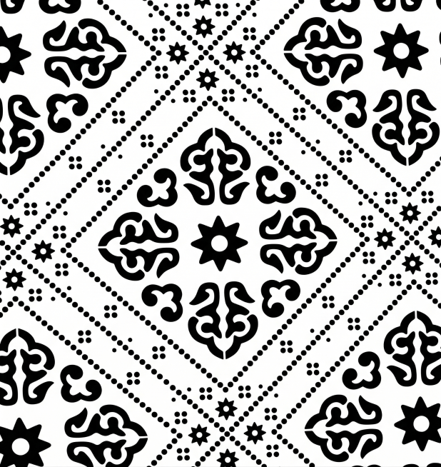 将图中的传统纹样转化为精准的平面黑白线稿四方连续图案，线条流畅清晰，纹样完全对齐，可无缝拼接，保持传统纹样的造型细节预览效果