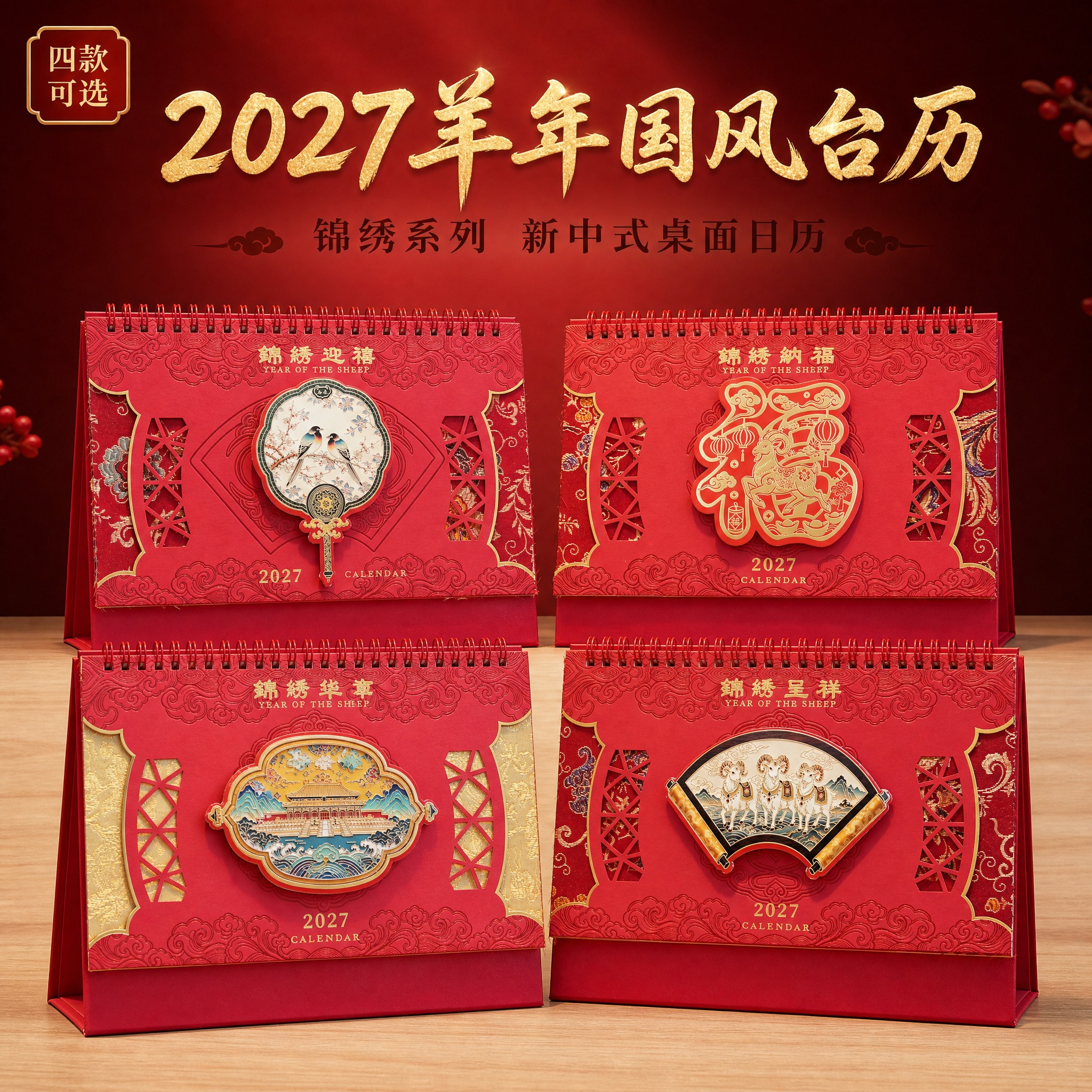 [主图-1] 2027羊年国风台历四款全家福首图，突出产品身份… - 图片创意预览