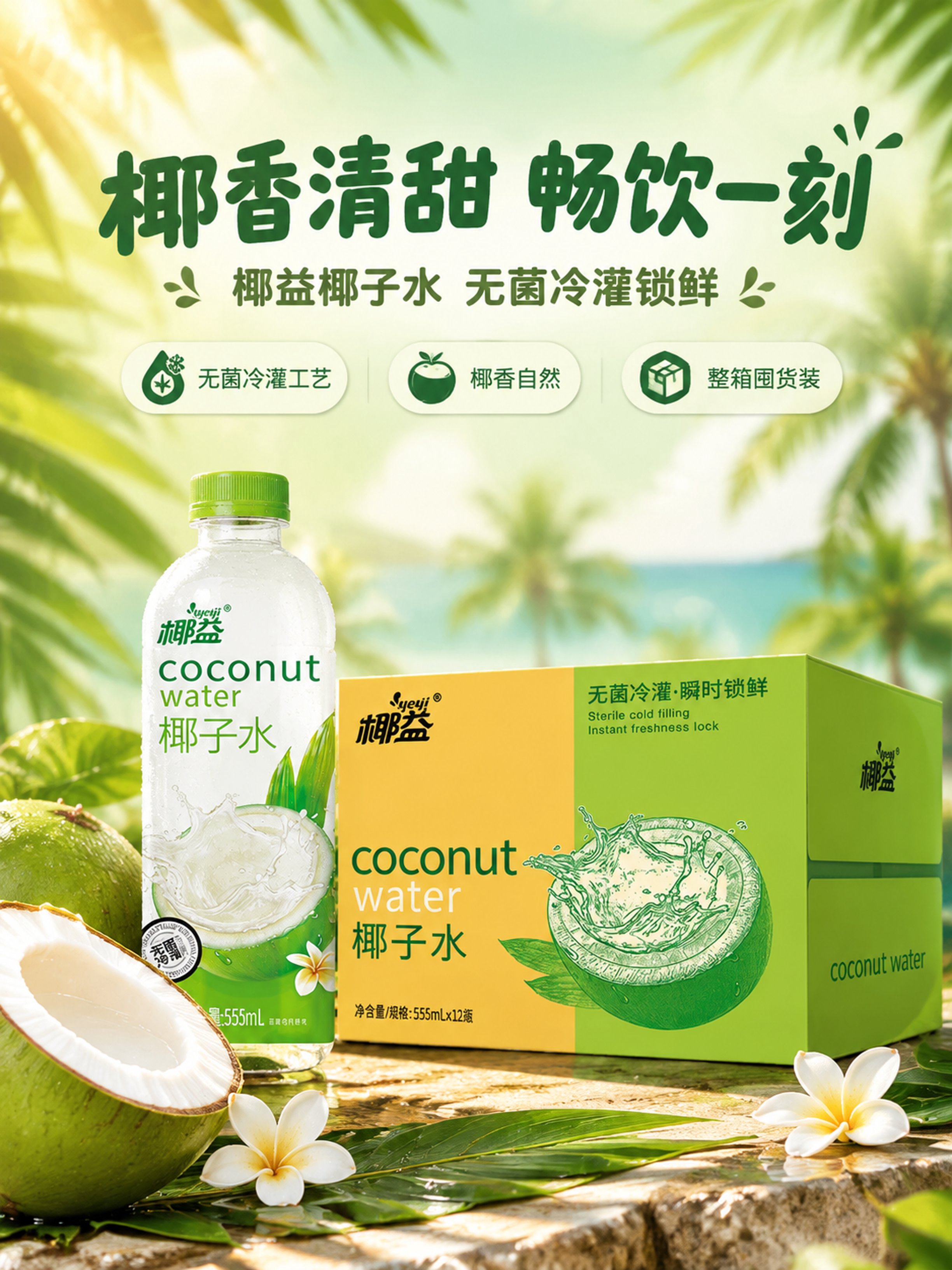 [商品] 使用【图1】椰益椰子水产品，包含单瓶555ml装与整… - 图片创意预览