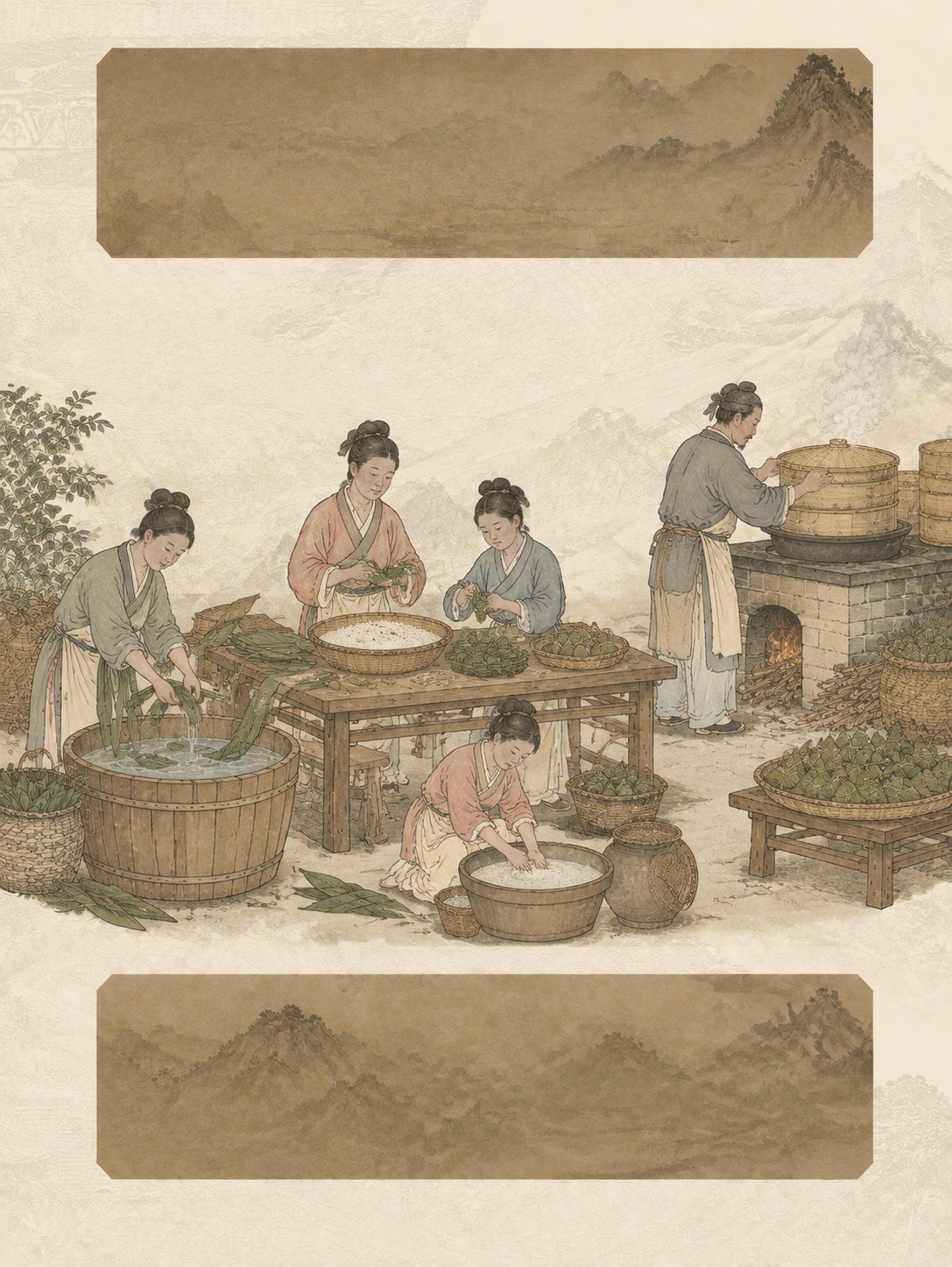 参考原图的新中式海报版式骨架，保留顶部横向古铜色色块标题区、中… - 图片创意预览