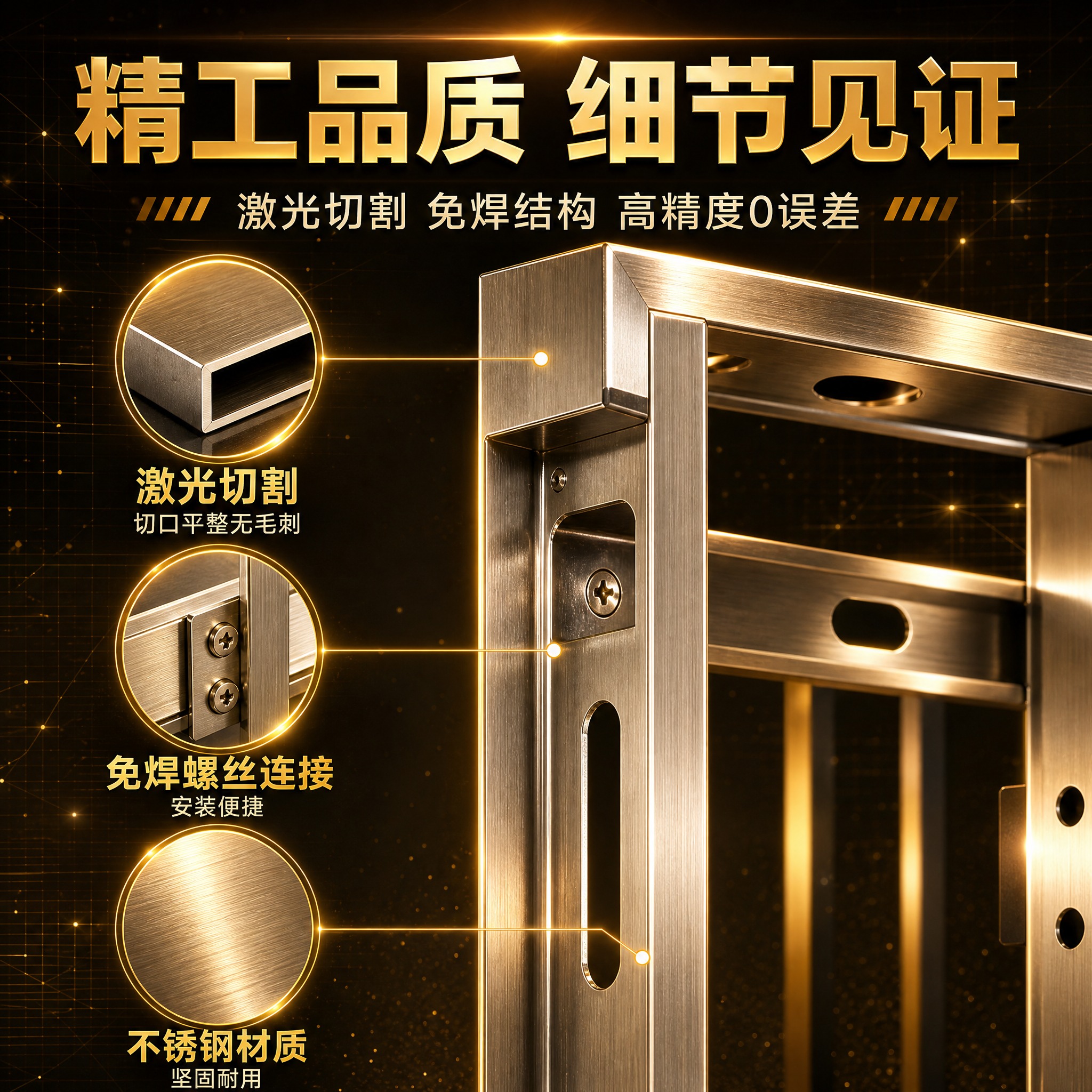 [金色科技风-主图6工艺] 精工品质细节见证，金色高端风，突出… - 图片创意预览