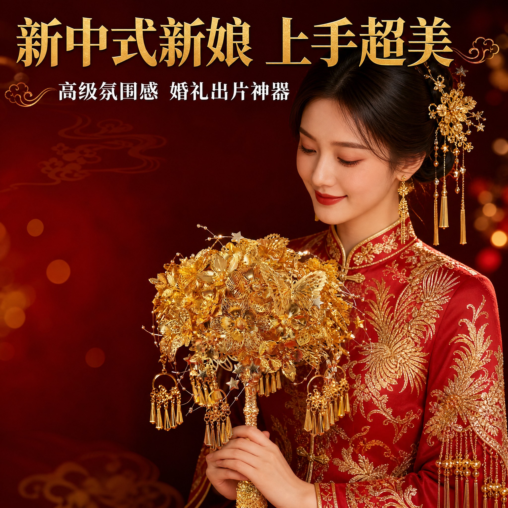 [主图-2] 虚拟新中式人物手拿手捧花 高级氛围感。拼多多中式… - 图片创意预览