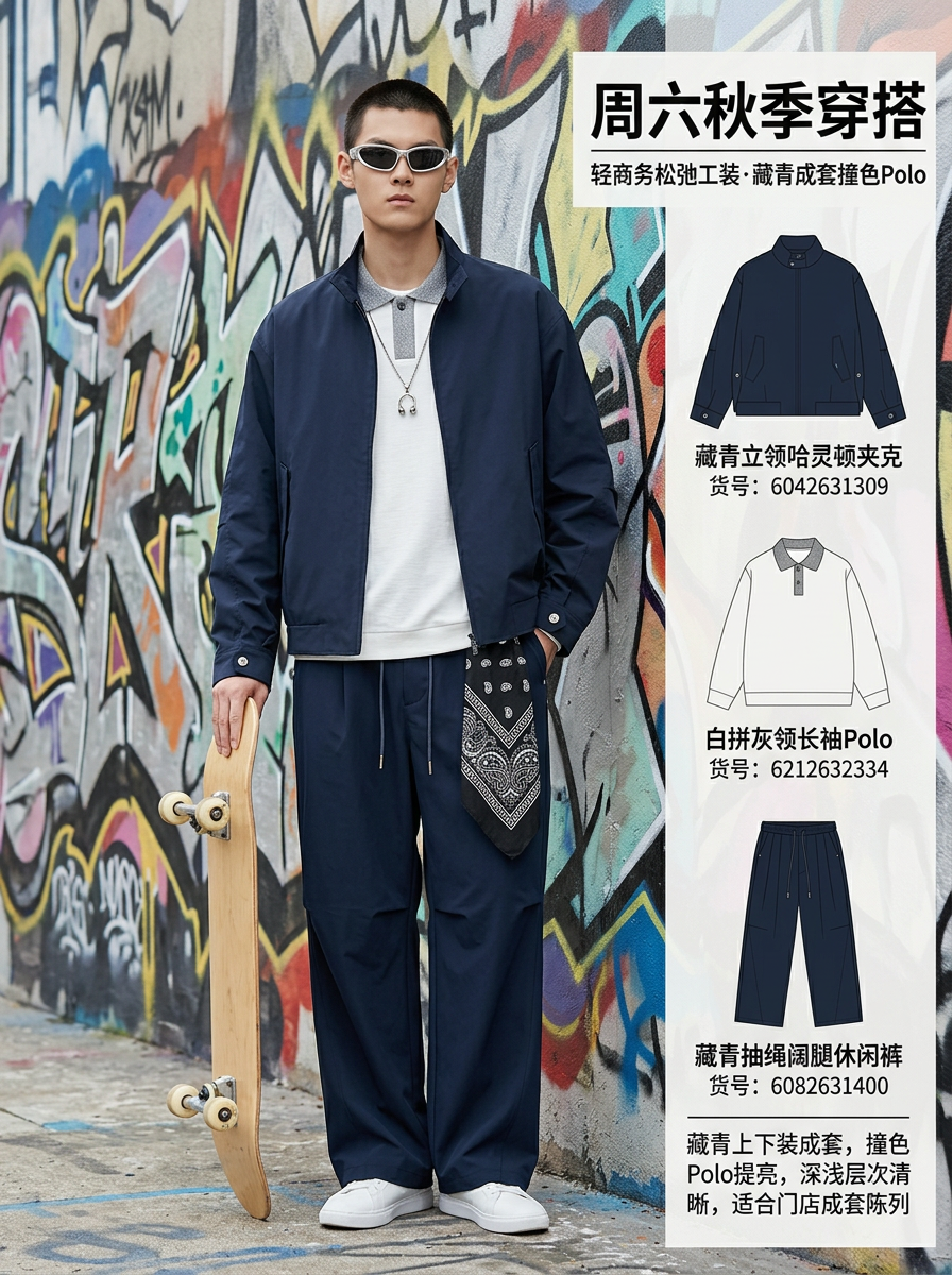 潮流街头服饰穿搭海报，写实商业摄影风格，波士顿城市滑板场背景，… - 图片创意预览