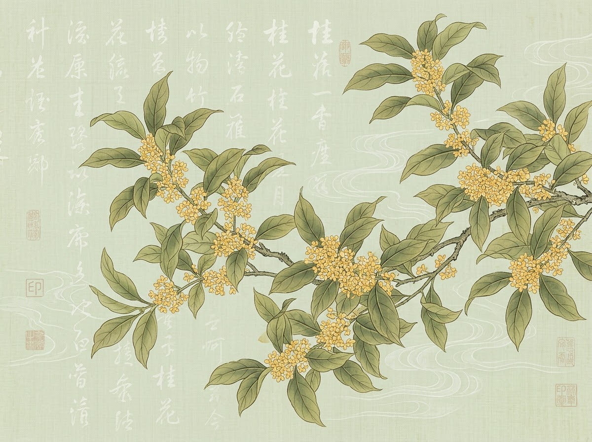 横版中式桂花古画插画海报，16:12横版画幅（近似4:3），8… - 图片创意预览
