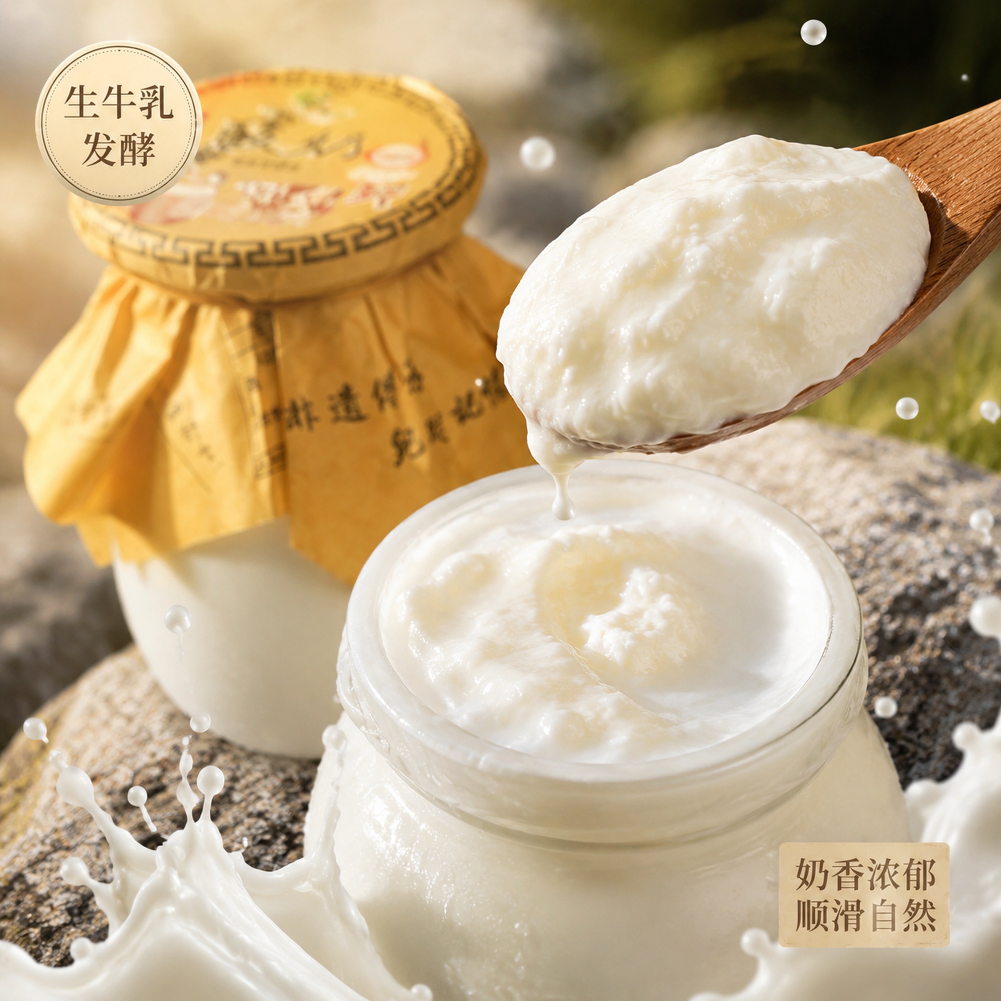 [主图-3] 青海老酸奶，细节成分微距特写图，展示生牛乳发酵细… - 图片创意预览