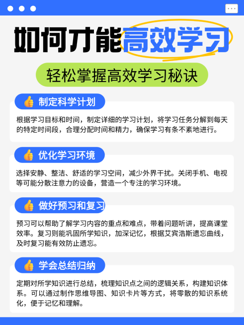 蓝色扁平风高效学习知识分享小红书配图预览效果