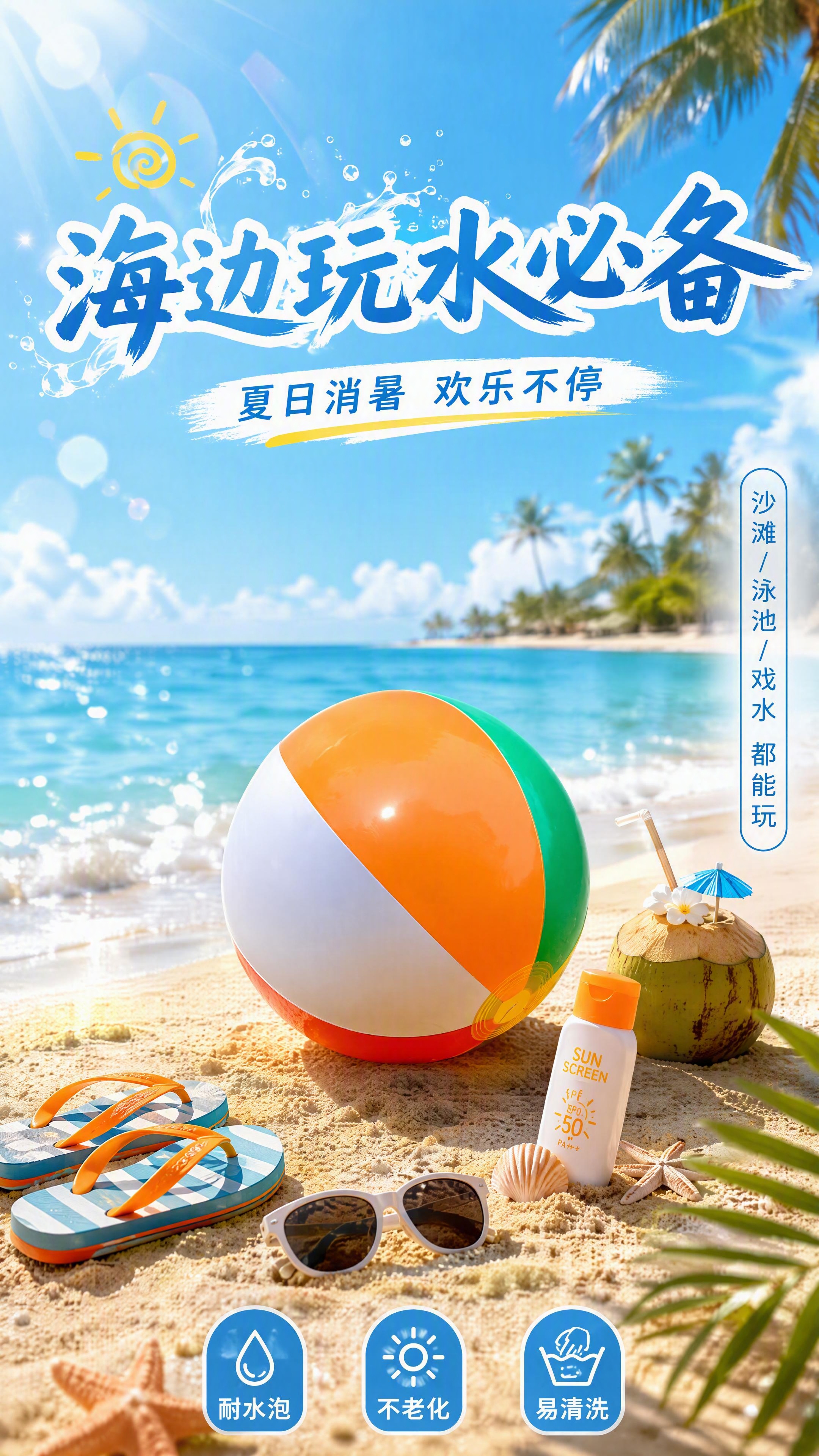[第7张] 海边沙滩场景页-夏日消暑玩水搭档。本张使用【图1】… - 图片创意预览