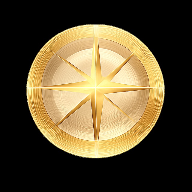 生成一个类似参考图的金色发光罗盘，保持八角星指针设计，整体为金色调，带有光晕效果，输出PNG格式，背景透明