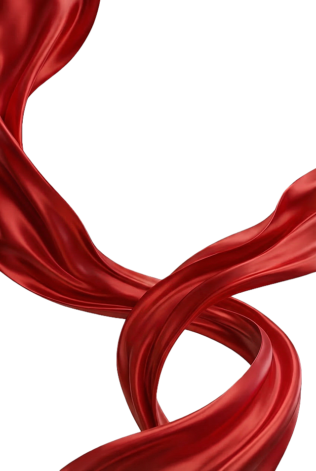 删除中间的金色奖杯和金色底座，只保留原有的完整飘逸红色丝绸，保持丝绸原有的流动姿态和光泽质感，保留透明背景，整体写实渲染，4K高清画质。