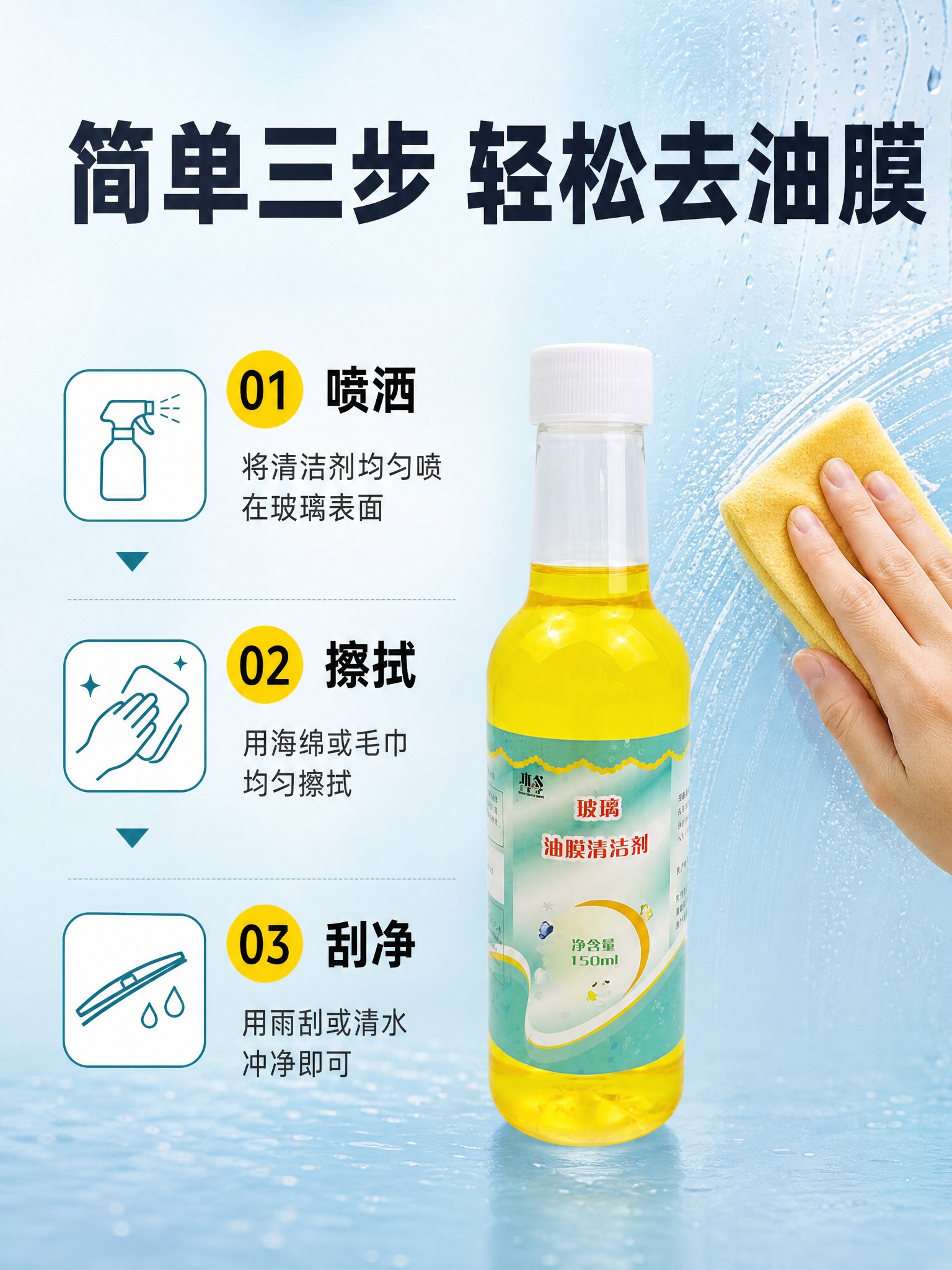 [商品] 使用【图2】1瓶装玻璃油膜清洁剂产品图；保留透明瓶身… - 图片创意预览