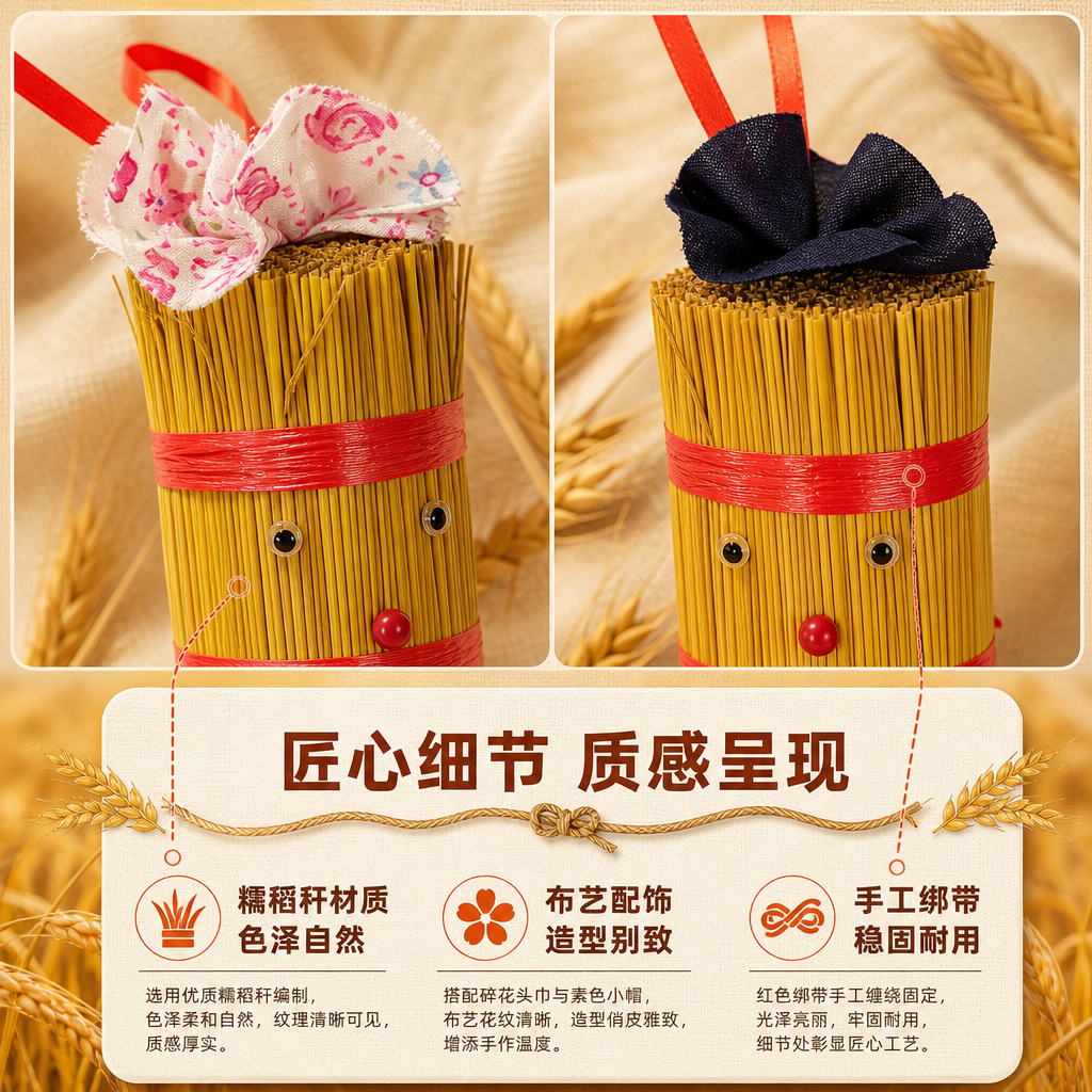 [商品] 使用【图3】糯草人头部细节特写（女款粉花头巾+男款黑… - 图片创意预览