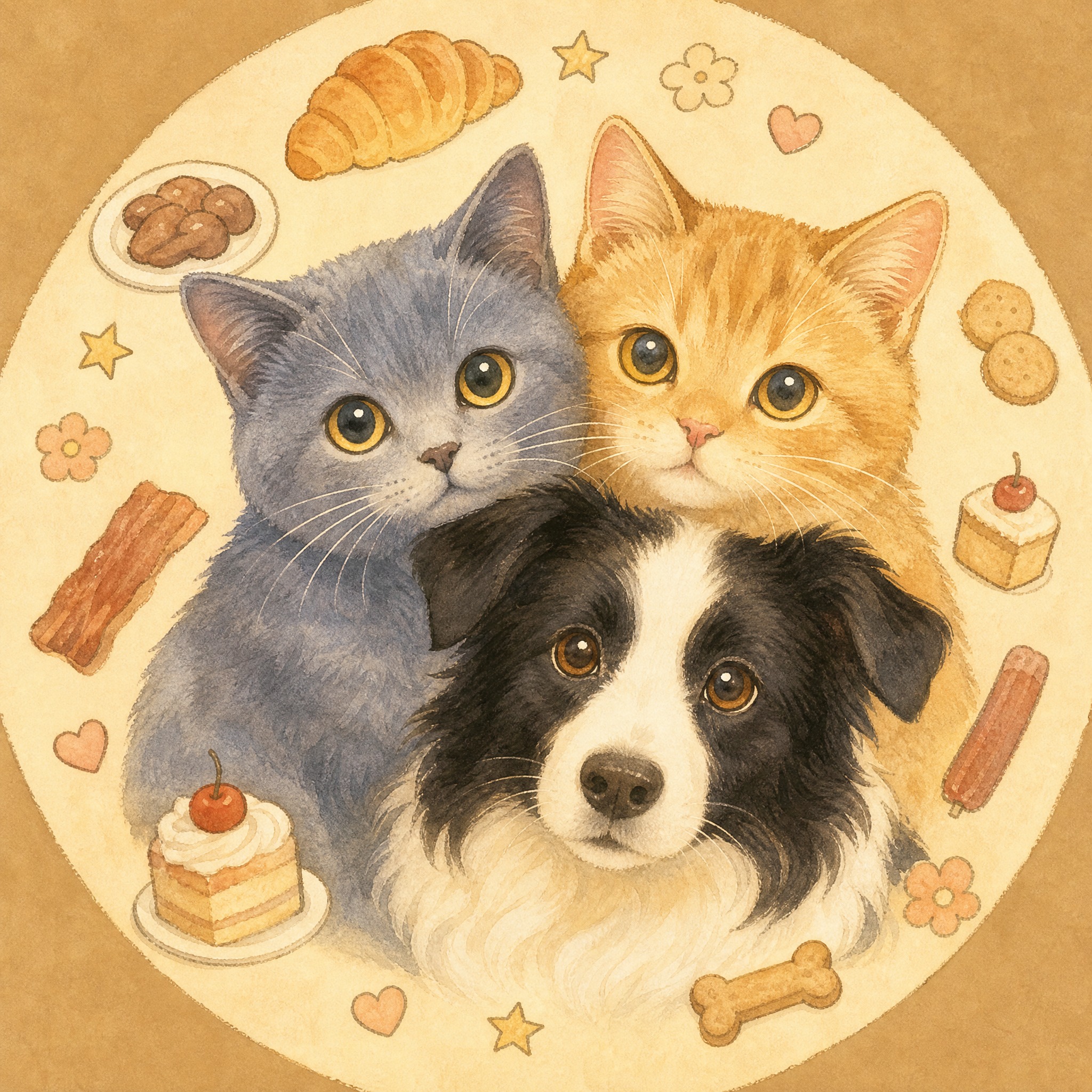 抖音头像，圆形构图，水彩手绘插画风格，温暖治愈。画面中心是一只… - 图片创意预览