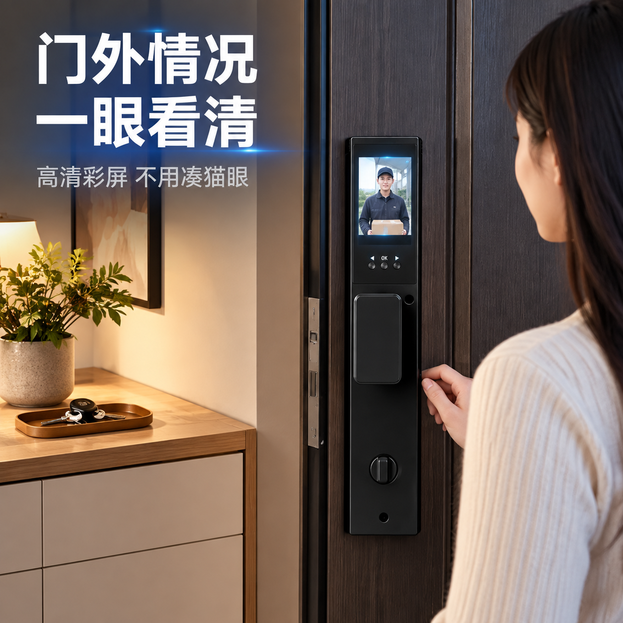 [主图-4] 真实使用场景：现代家居玄关场景，展示智能门锁安装… - 图片创意预览