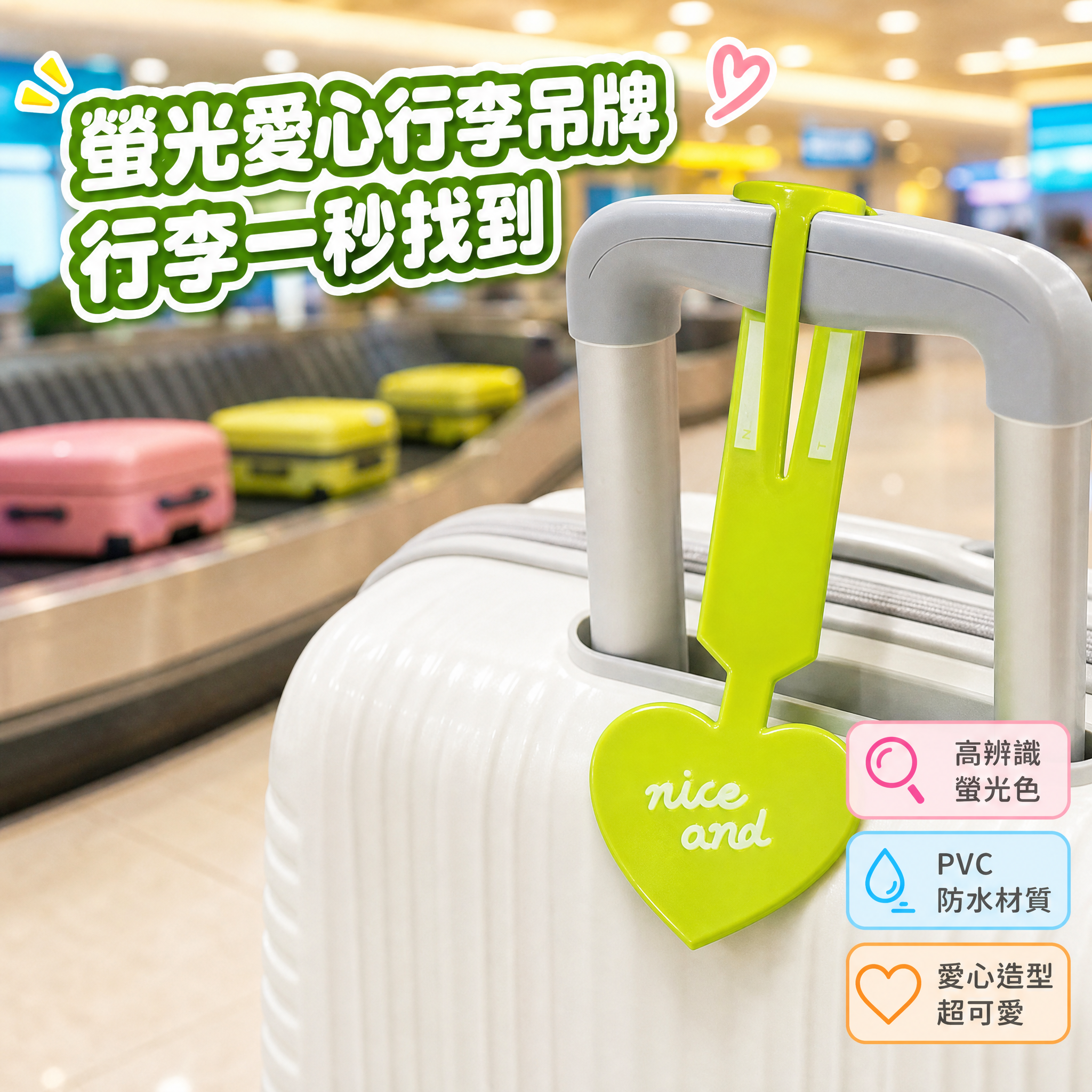 [主圖1] 封面主圖 螢光行李吊牌吸睛展示 正在使用狀態 [統… - 图片创意预览