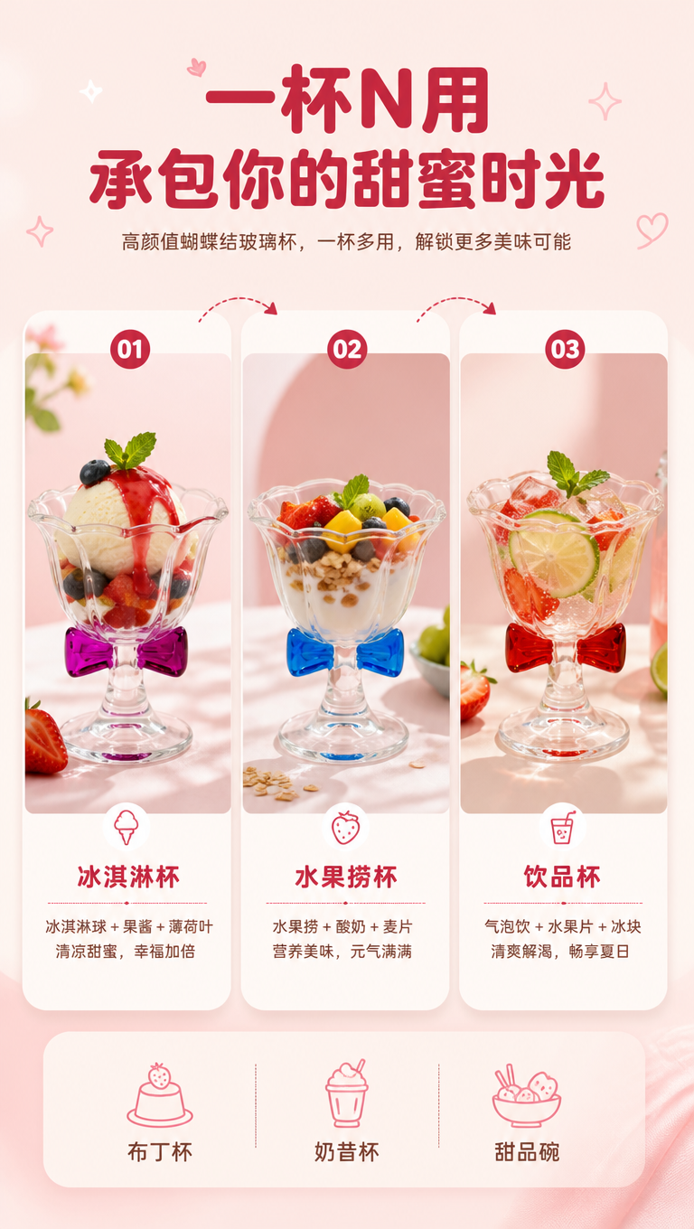 [商品] 使用【图1】【图2】【图3】蝴蝶结玻璃冰淇淋杯；保留… - 图片创意预览