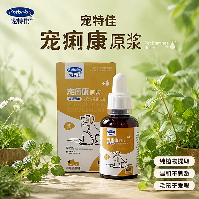使用电商主图技能生成1张比例1:1的电商主图，适配平台为1688，商品为「图片1」「图片1」，商品卖点为纯植物提取，温和不刺激，毛孩子爱喝，背景主色调用淡淡的豆绿色