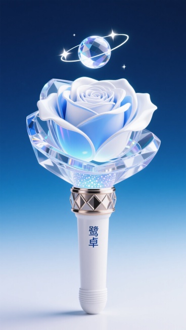 蓝白色搭配，玫瑰应援棒，握柄上写着“鹭卓”预览效果