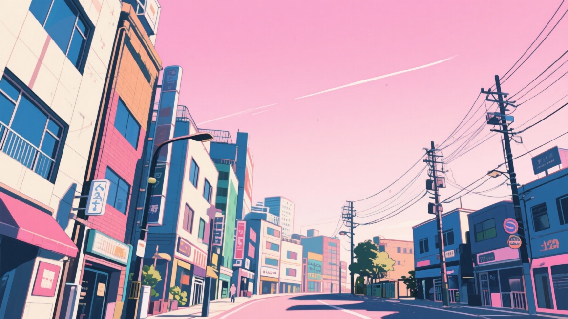 二次元，浪漫，约会，城市，街道，景点，天空，不要人物，生成10张，细节丰富，元素多彩，浅粉色，不要人物预览效果